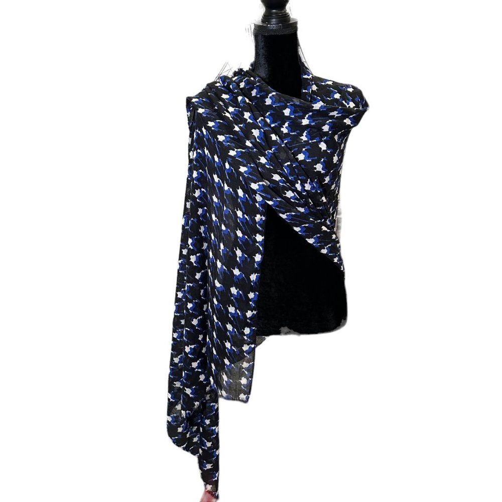 Unbranded Scarf Womens Long Rectangle Blue White Houndstooth Lightweight Fringe